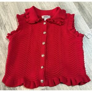 Forward Young Contemporary Red Ruffle Knit Sleeveless Cardigan Top NWT Size M